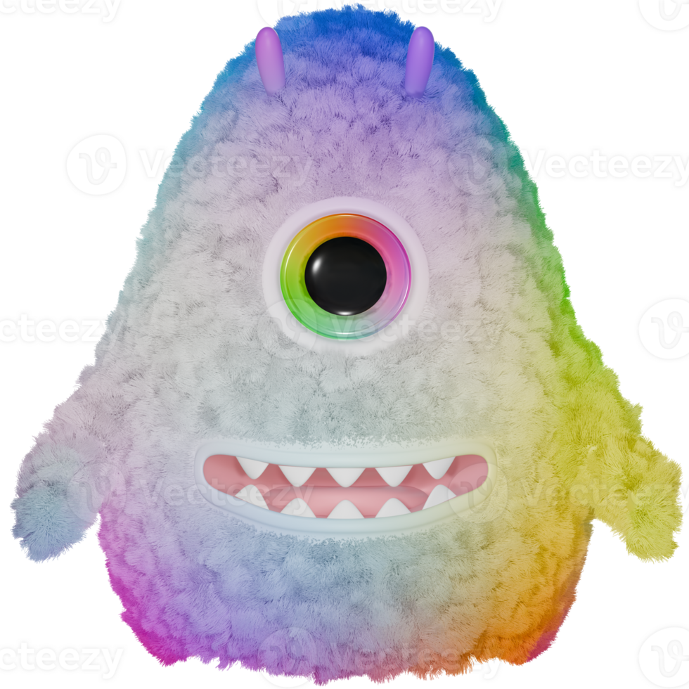 3D monster one eyed cute colorful blue yellow png