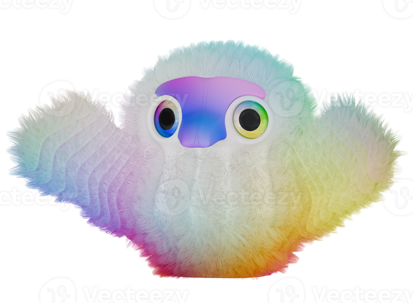 3d Monster- Vogel flauschige bunt Blau Gelb png