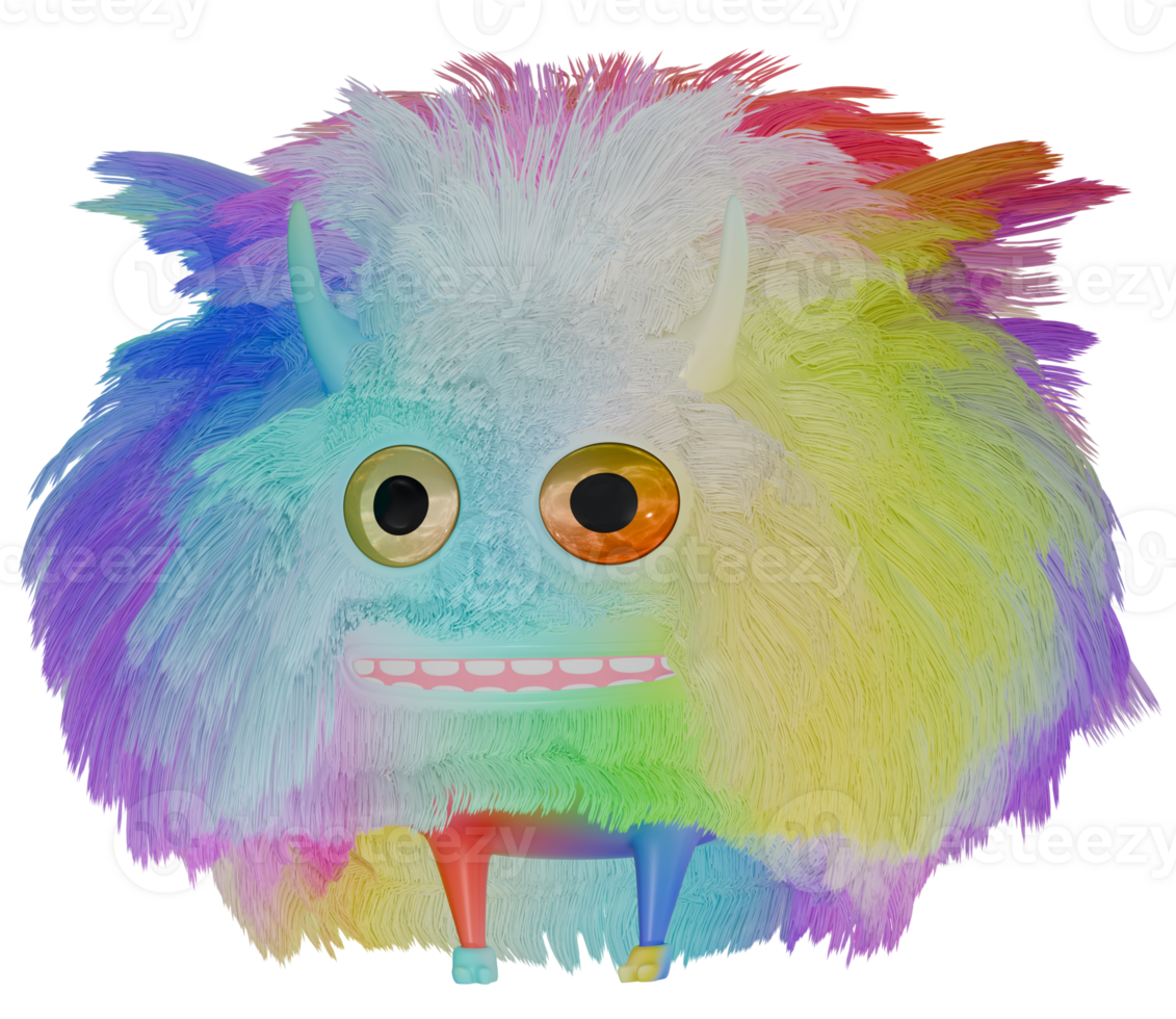 3D monster plush colorful blue yellow png