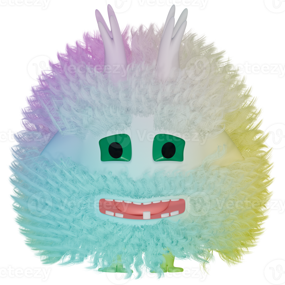 3D monster fluffy colorful blue yellow png