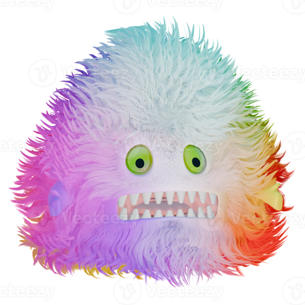 3D monster fluffy colorful pink blue png