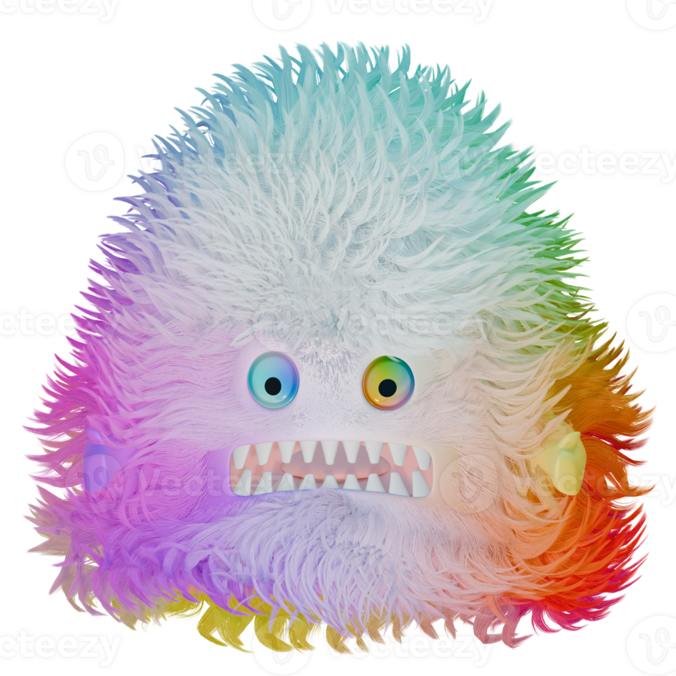 3D monster fluffy colorful pink red png