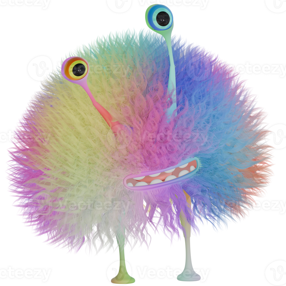 3D monster fluffy colorful blue yellow png