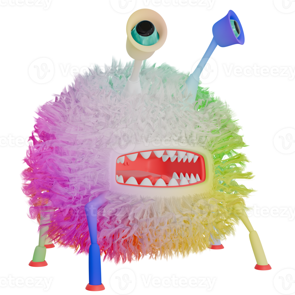 3D monster fluffy colorful pink green png