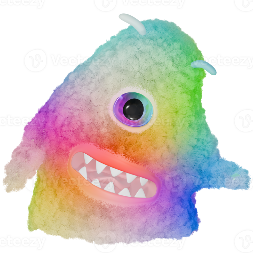 3D monster one eyed cute colorful pink blue png