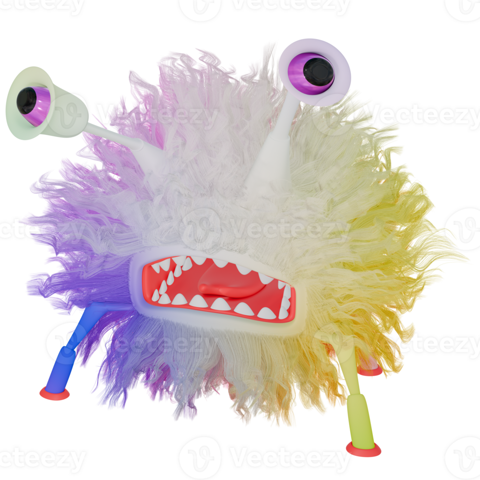 3d Monster- flauschige bunt lila Gelb png