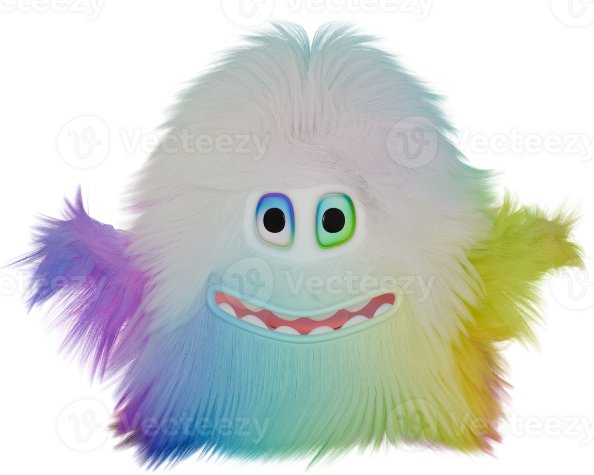 3D monster fluffy colorful pink yellow png