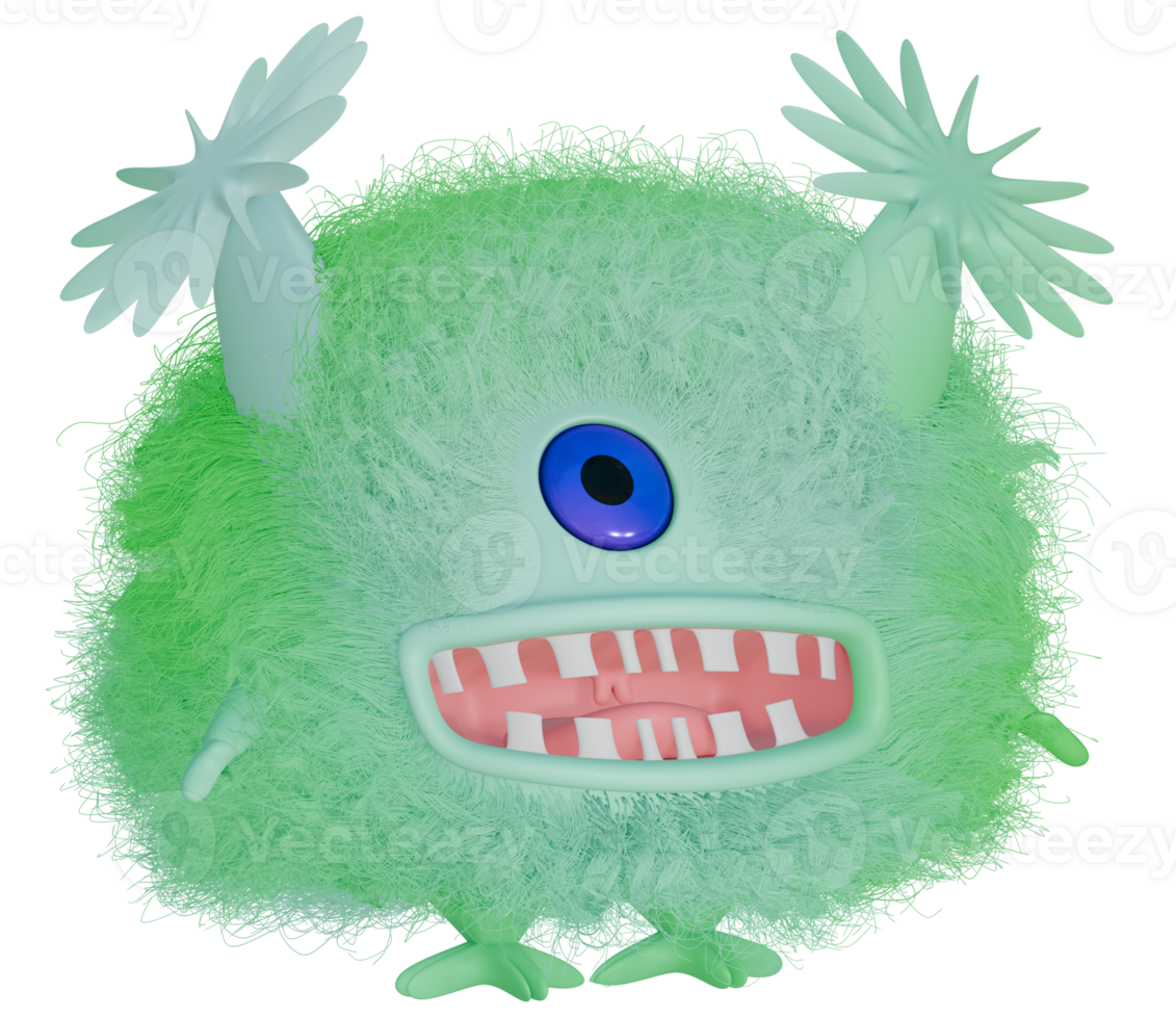 3d monstro 1 olhos fofo colorida branco verde png