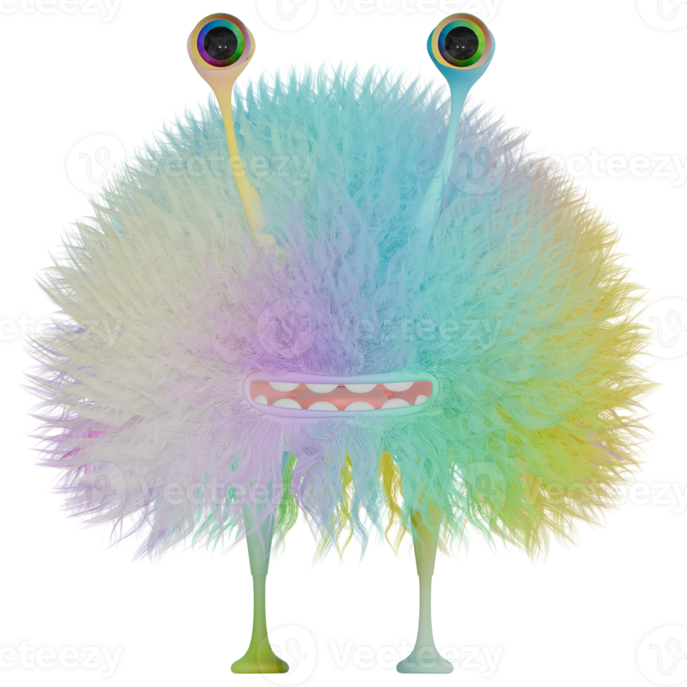 3D monster fluffy colorful blue yellow png