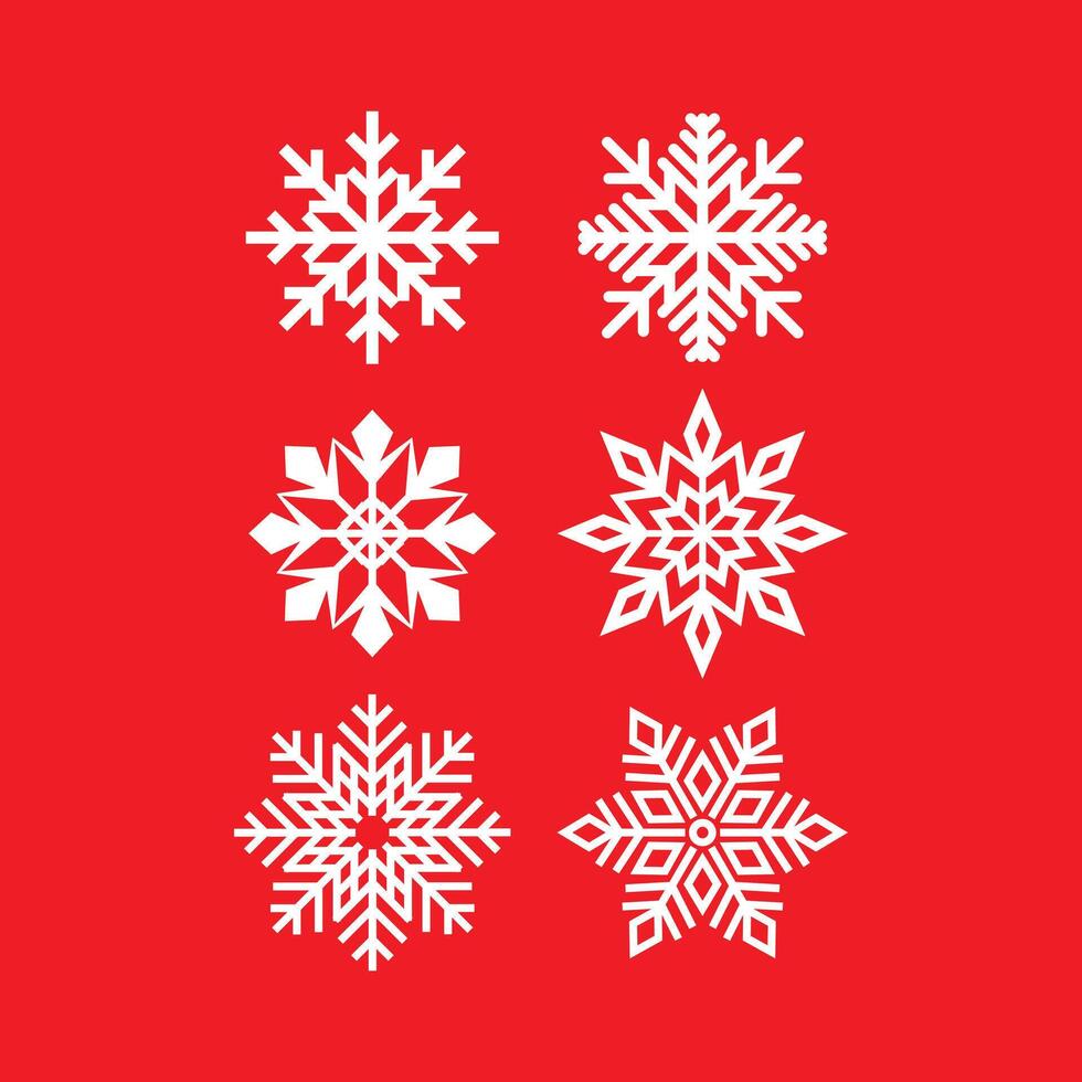 Vector White Snowflakes elements with Red Background