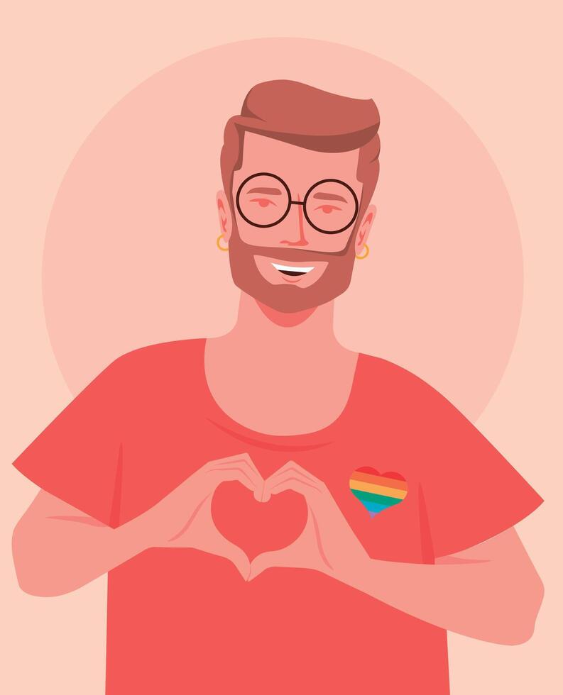 vector portrait of a young gay caucasian man making a heart sign with fingers diversity concept.