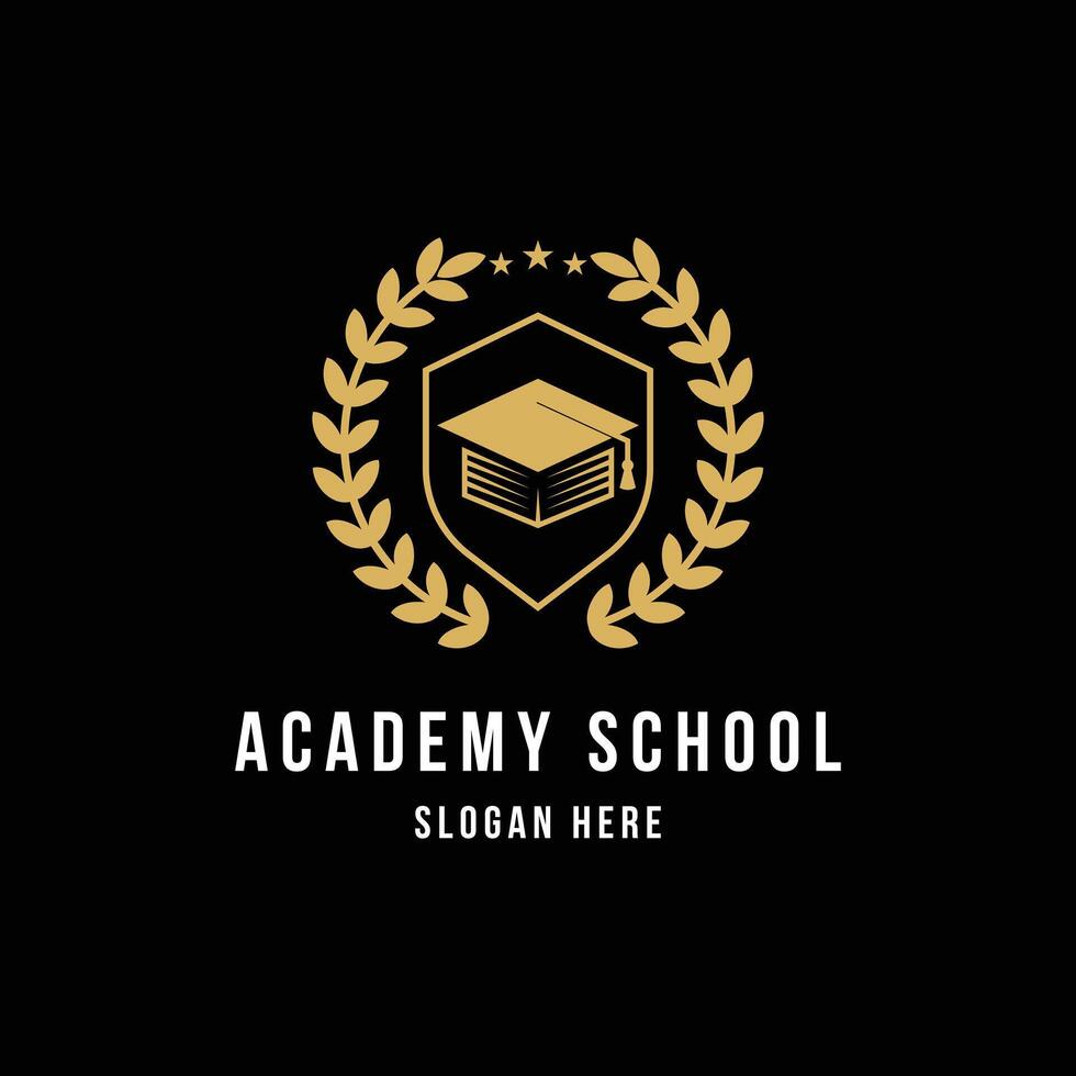 University school academy logo design with emblem shield badge gold vector design concept