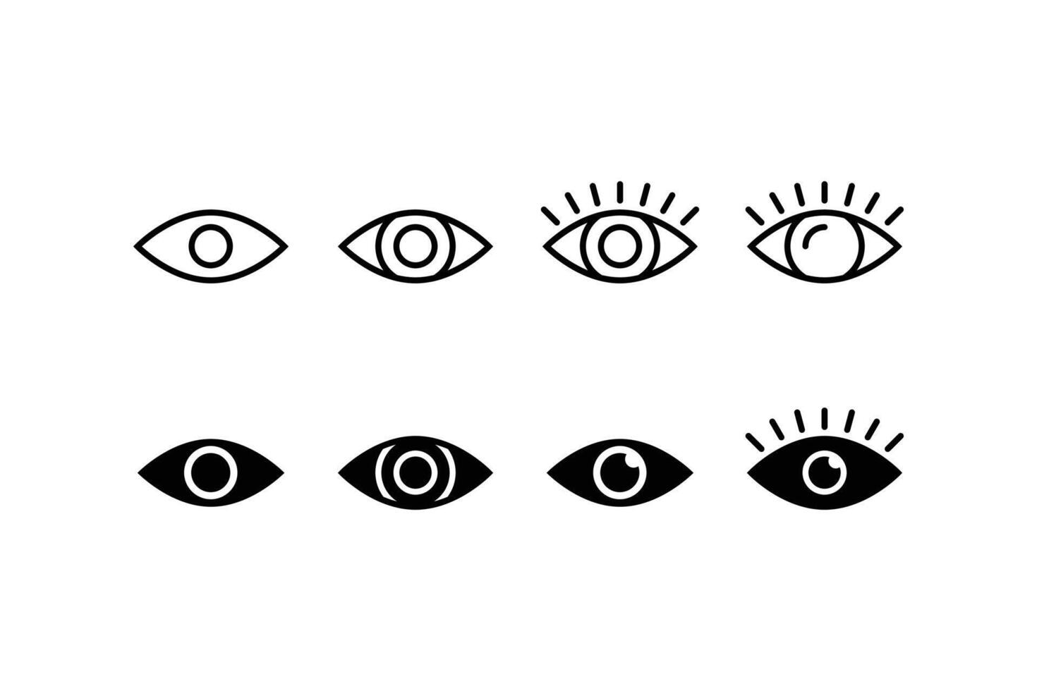 eye icon set vector design outline and silhouette