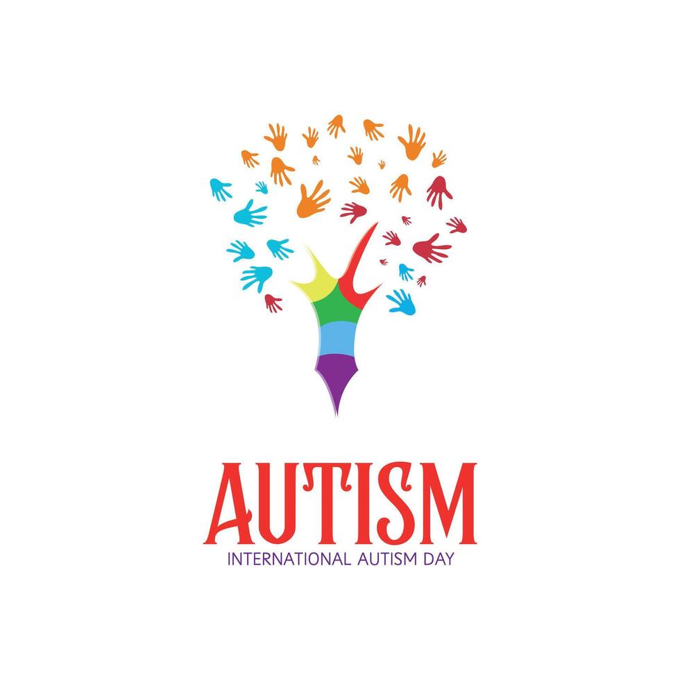 Creative Colorful Tree Shape Logo Design With Logo Elements Of Hand For Autism Awareness vector