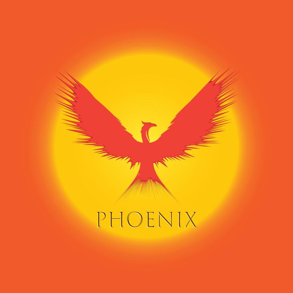 Illustration Of Phoenix Bird Rising Into Sky In Rays Of Sun vector