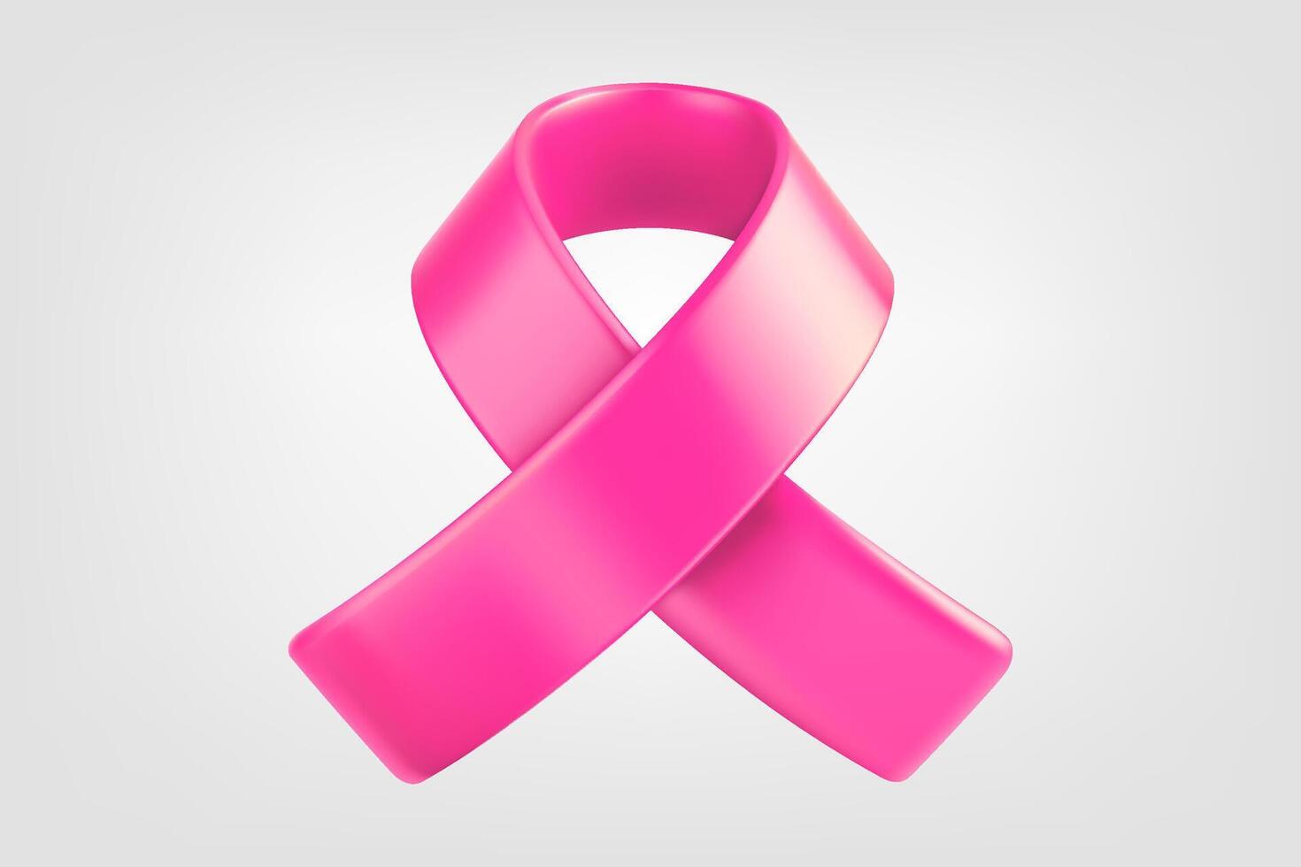 Breast cancer awareness symbol. 3d vector pink ribbon isolated on white background