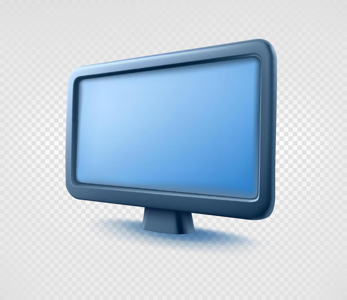 Modern desktop personal computer mockup with blank screen. 3d vector illustration