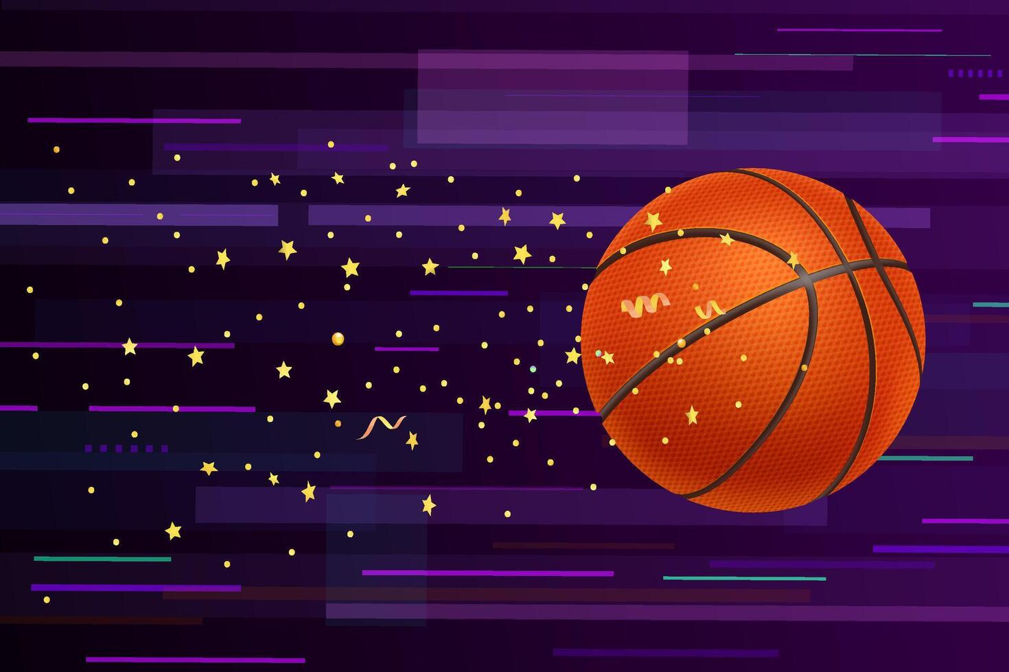Flying basketball ball on abstract background. 3d vector illustration