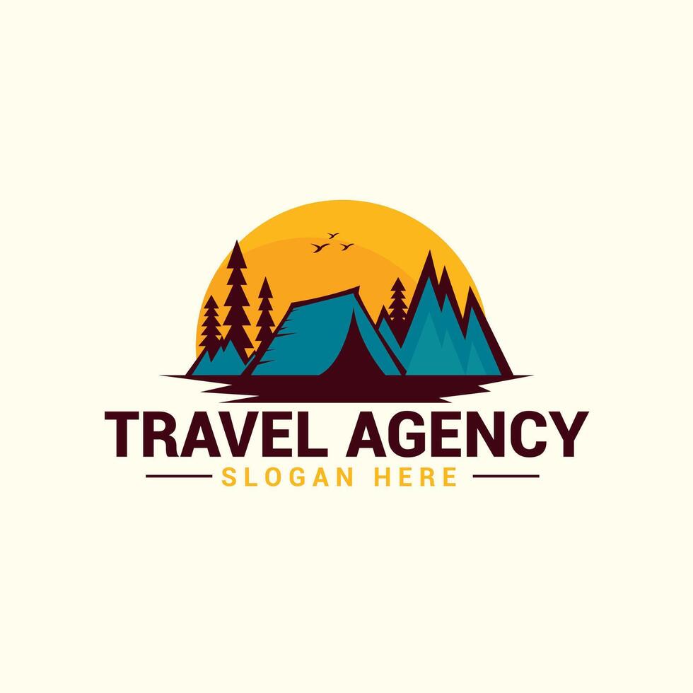 viaje agencia turismo acampar logo diseño vector