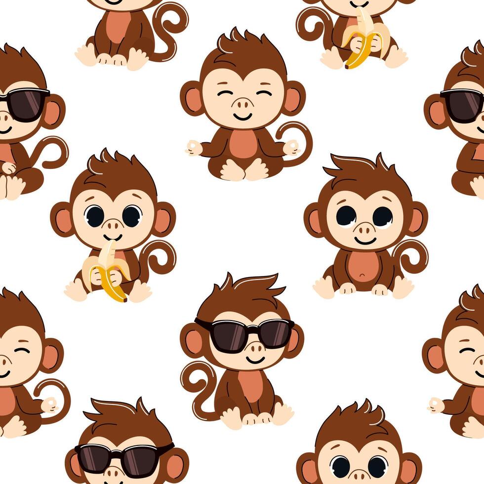 Seamless pattern with monkeys. Vector illustration on a white background.