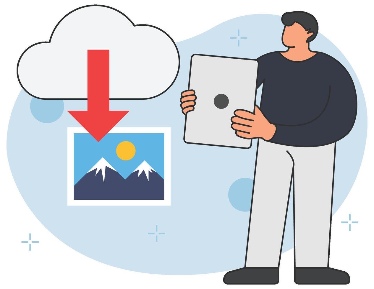 Professional cloud backup photos download vector illustration