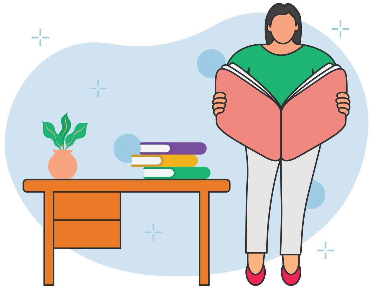 mujer participación libro mientras leyendo vector