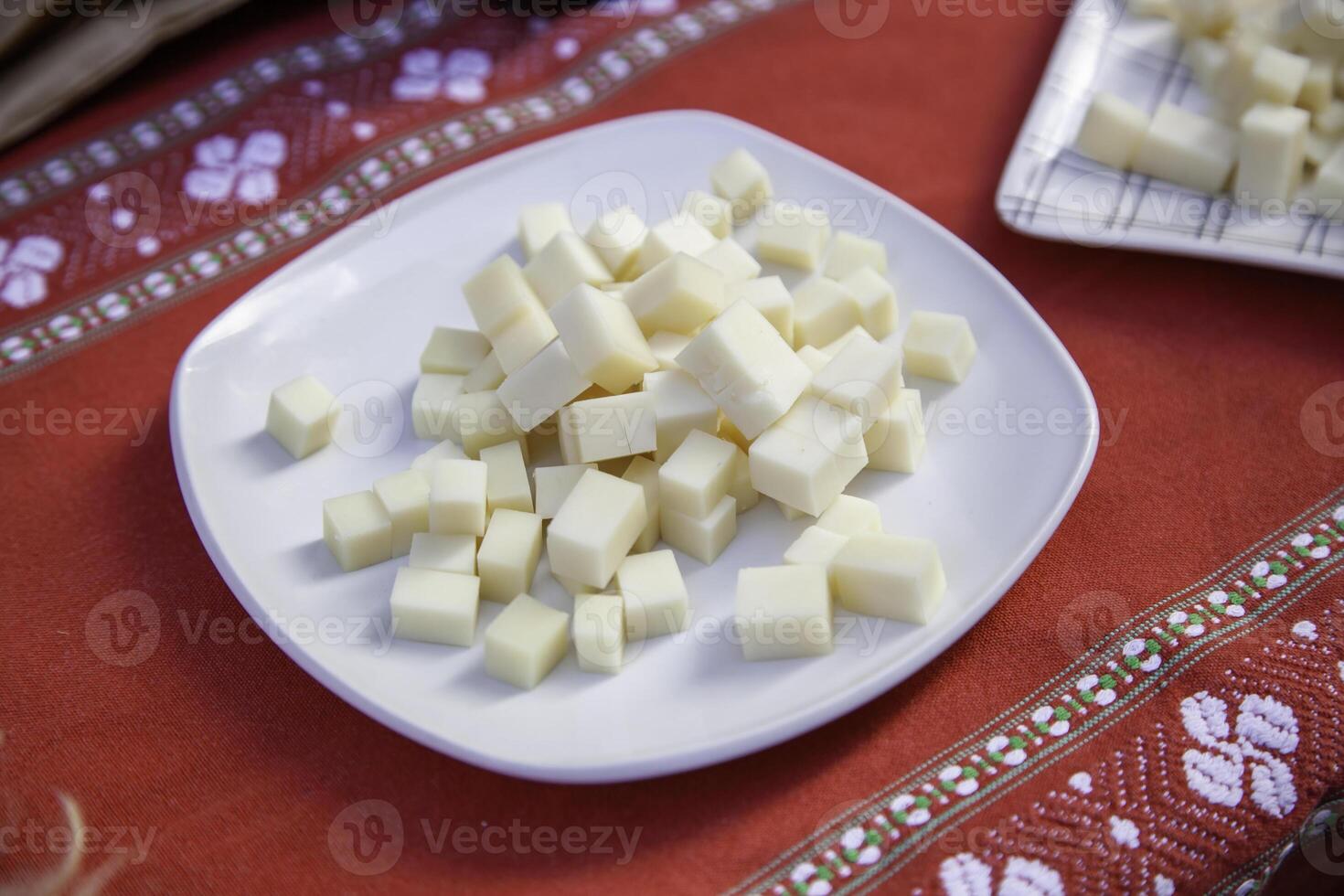 Pieces of cheese in a market photo