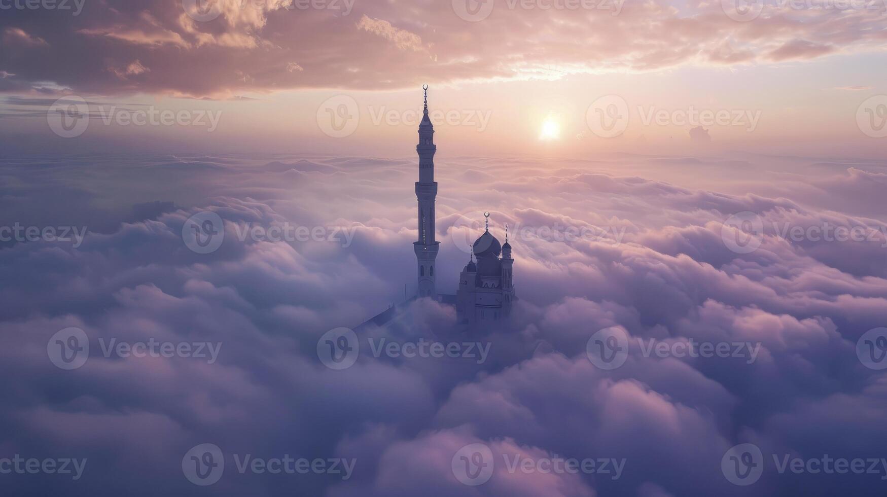AI generated Mosque above the clouds photo
