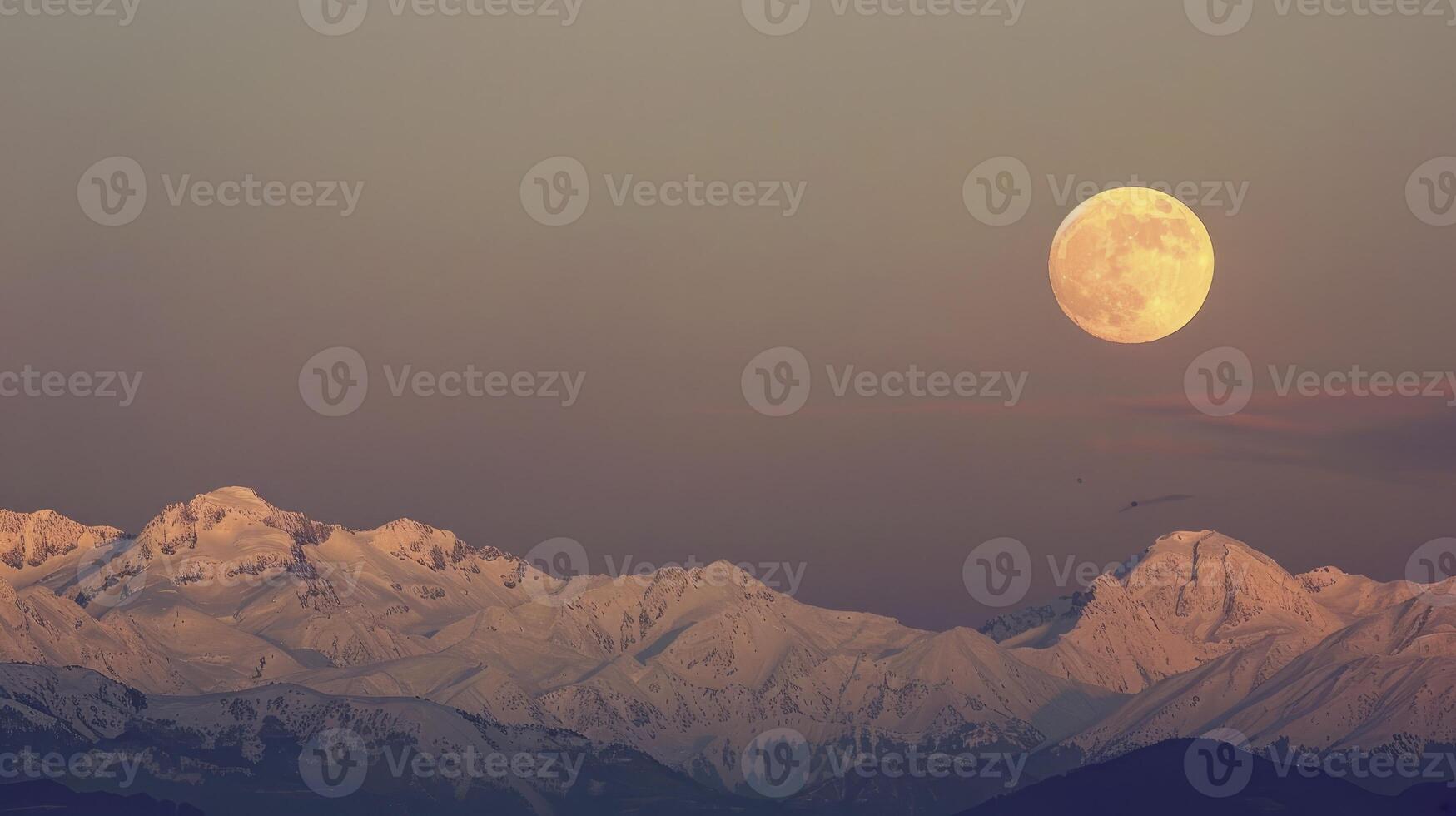 AI generated The moon above snowcapped mountains. photo