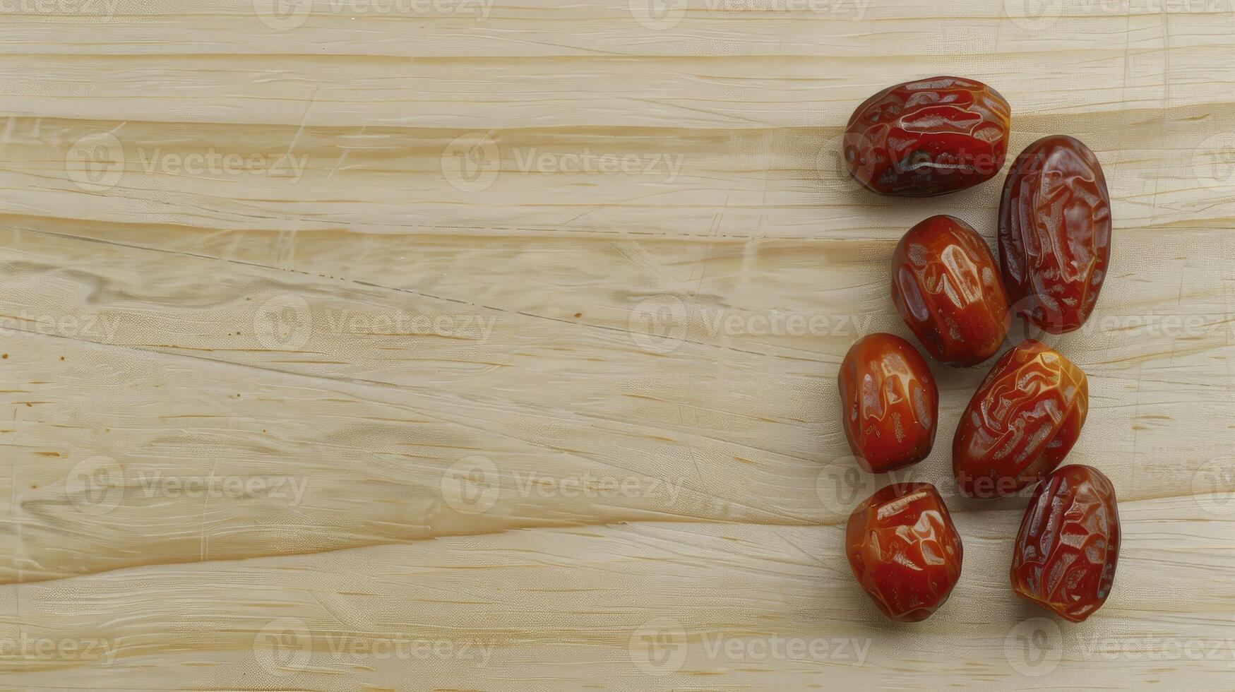 AI generated A close-up of dried dates on a wooden table background. photo