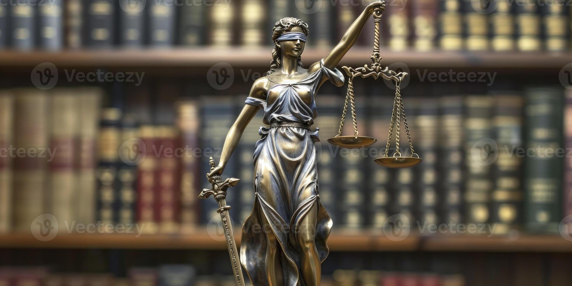 AI generated Justice Embodied. Lady Justice Statue with Scales of Justice, Symbolizing Legal Integrity and Fairness. photo