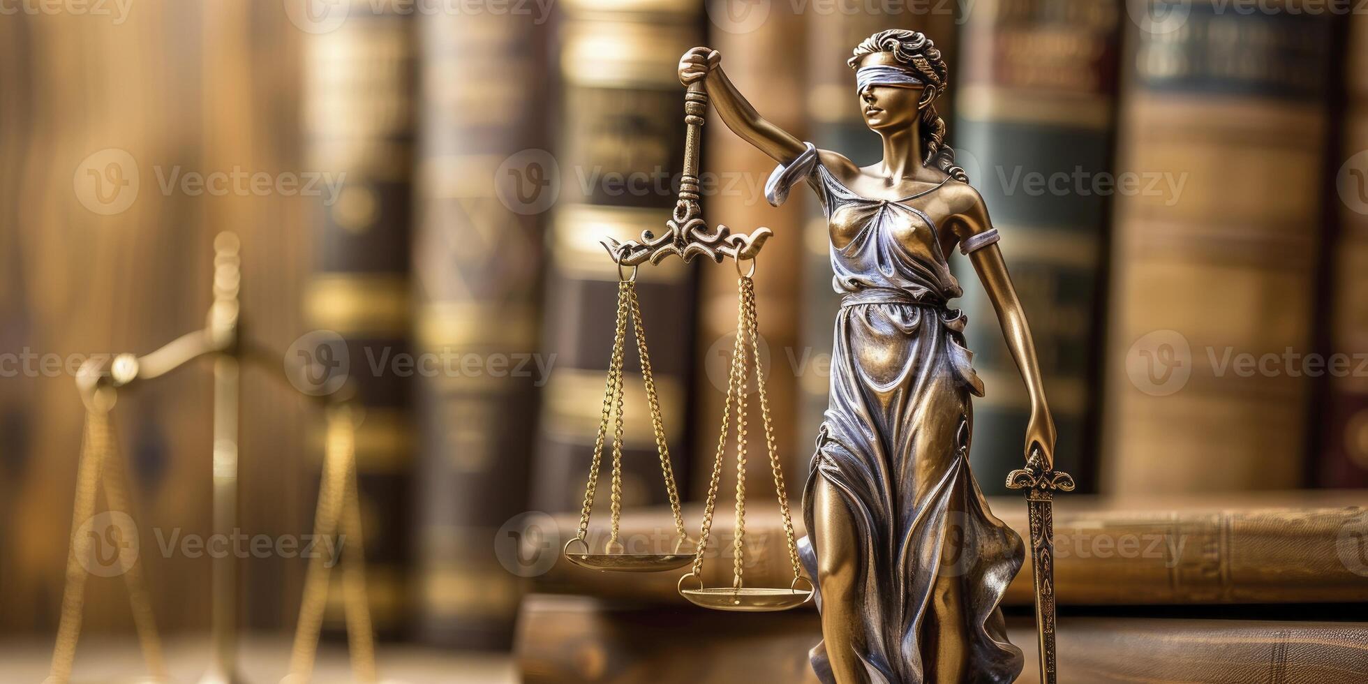 AI generated Justice Embodied. Lady Justice Statue with Scales of Justice, Symbolizing Legal Integrity and Fairness. photo