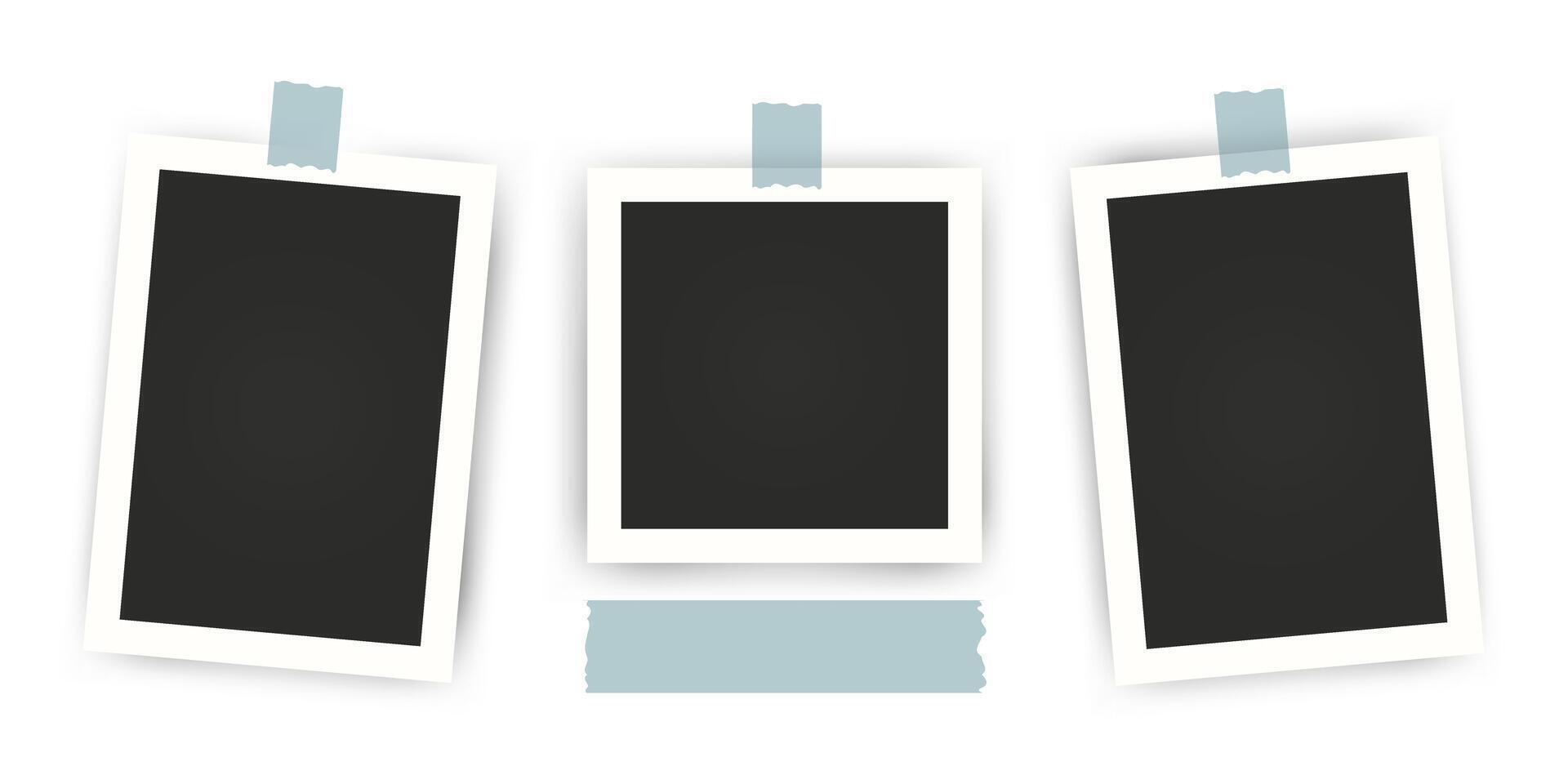 Black empty Photo Frame Mockups set. Blank realistic vector scrapbook. Photography album template. Image for memory