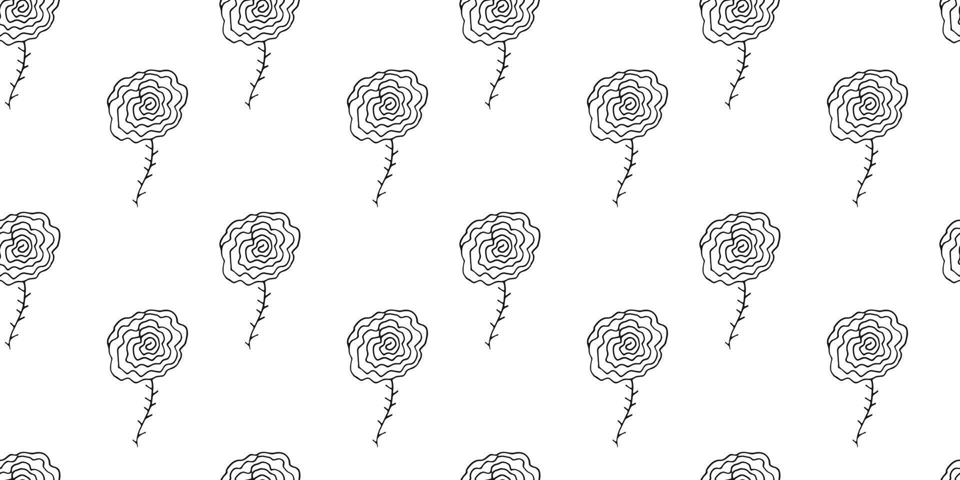Hand drawn botanical simple background with abstract floral motif. Brush doodle flower seamless Pattern. Black print for fabric, wrapping paper, wallpaper design vector