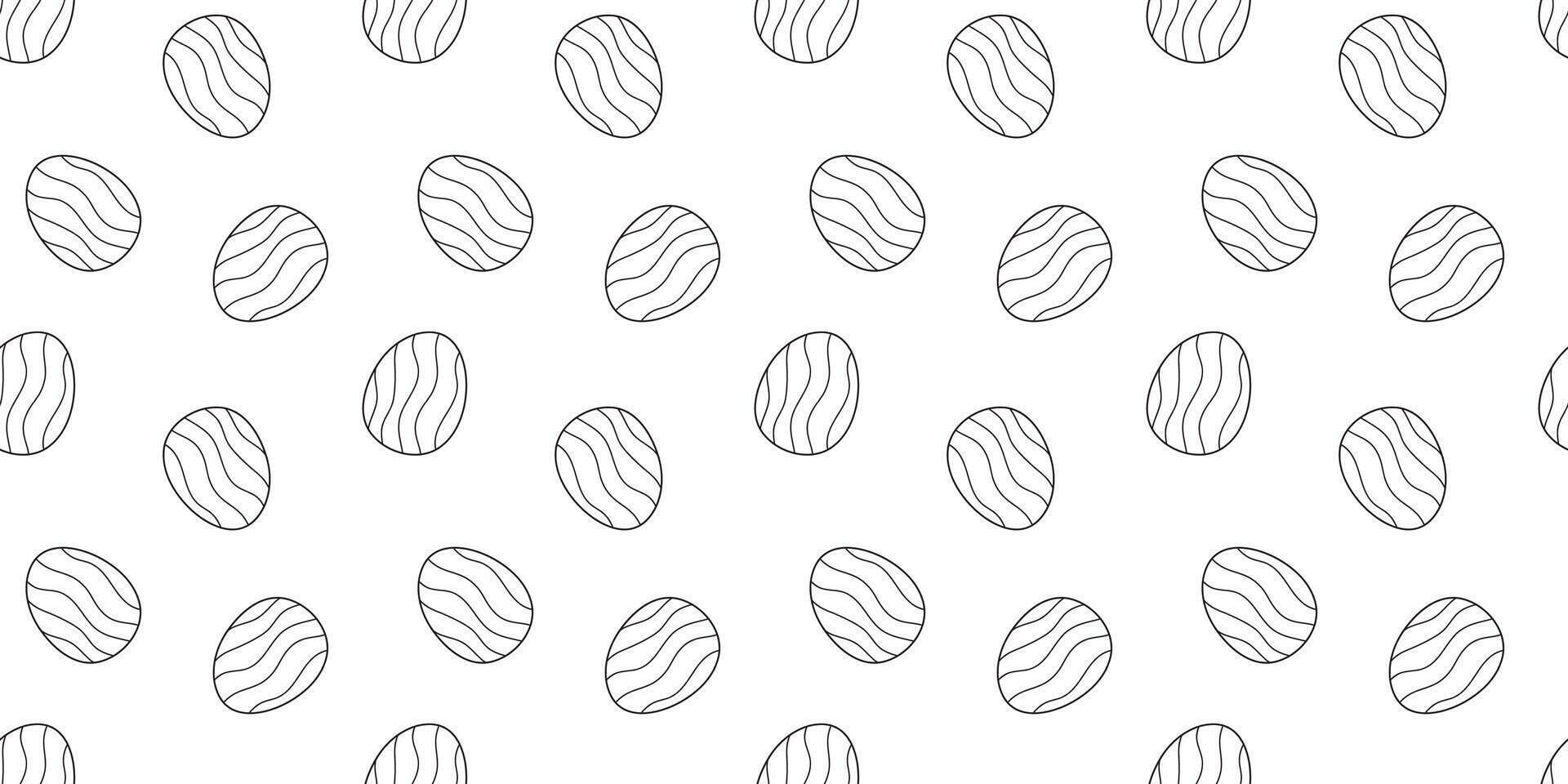 Traditional black contoured Easter Eggs Seamless doodle Pattern isolated on white background. Simple monochrome hand drawn outline illustration. Perfect for wallpaper or fabric vector