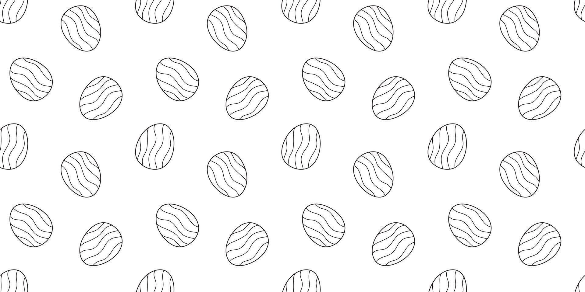 Traditional black contoured Easter Eggs Seamless doodle Pattern isolated on white background. Simple monochrome hand drawn outline illustration. Perfect for wallpaper or fabric vector