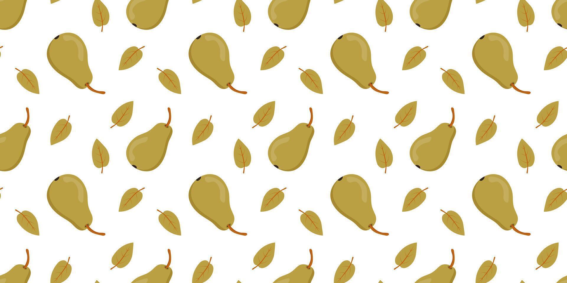 Seamless Pattern of Pears and Leaves. Spring or autumn design of fruit vector