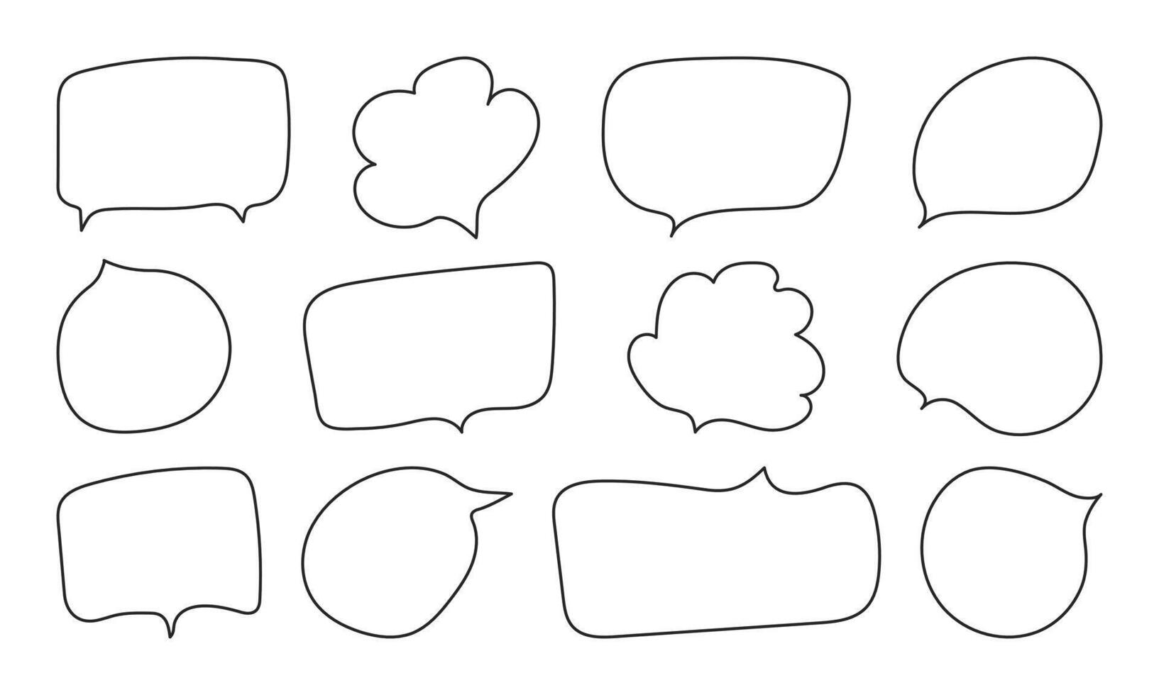 Speech Bubble in outline Hand drawn style. Comic doodle textbox set vector