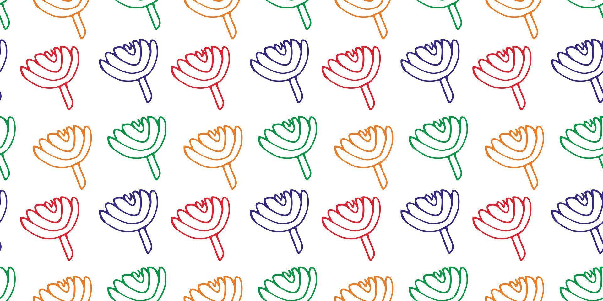 Seamless bright Doodle floral pattern. Simple hand drawn flowers background for print vector