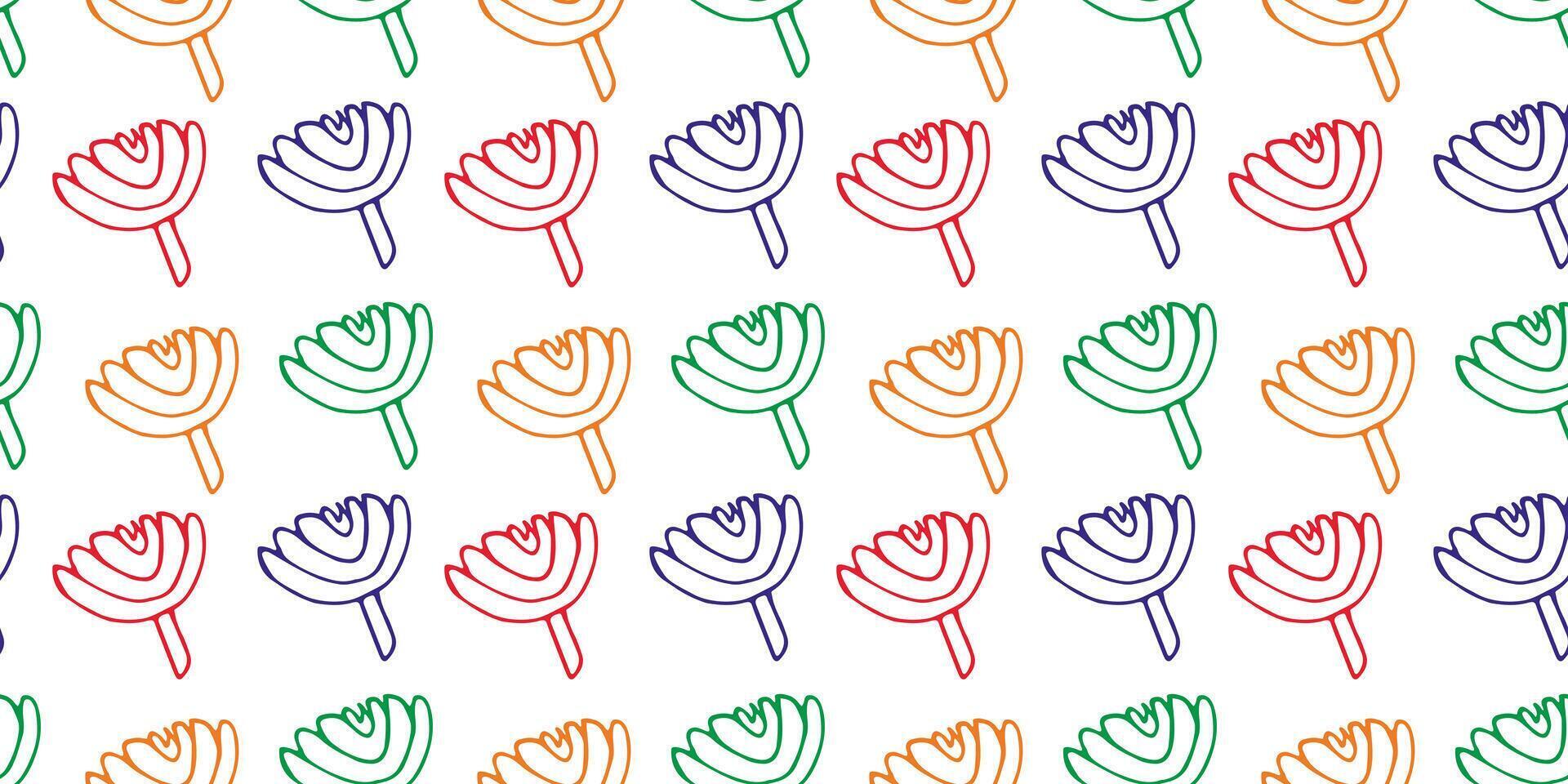 Seamless bright Doodle floral pattern. Simple hand drawn flowers background for print vector