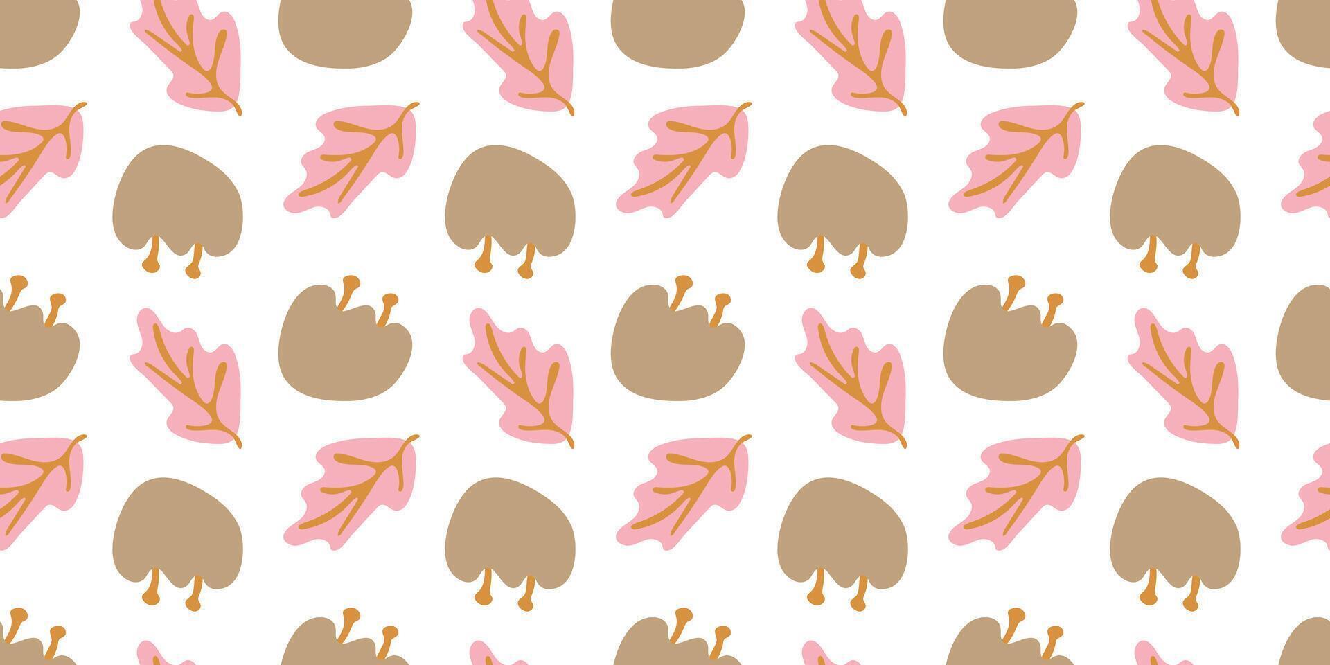 Abstract Seamless Patterns with natural colorful shapes Leaves and Flowers on white background. Trendy hand drawn illustration in flat style for wrapping paper, textile print, wallpaper vector