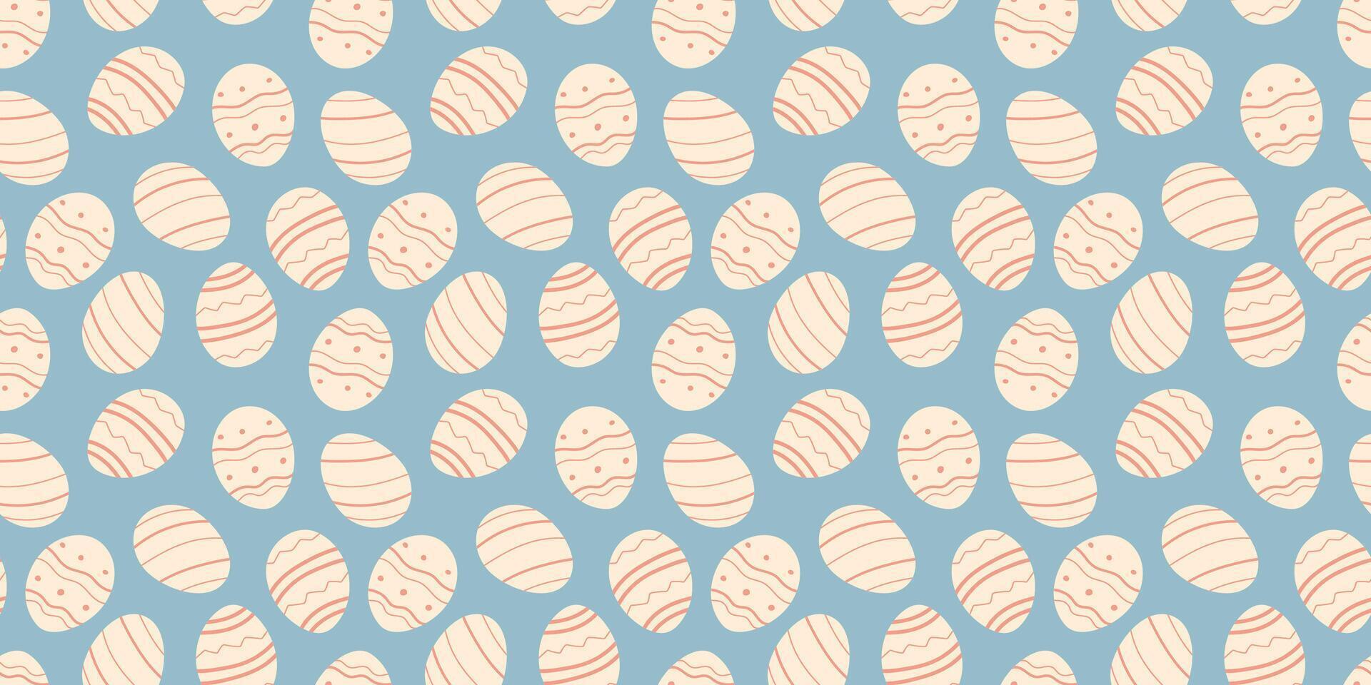 Easter white Eggs minimalist seamless pattern on blue background. Simple hand drawn vector design with decorated holiday eggshell. Backdrop for fabrics, wrapping or wallpapers