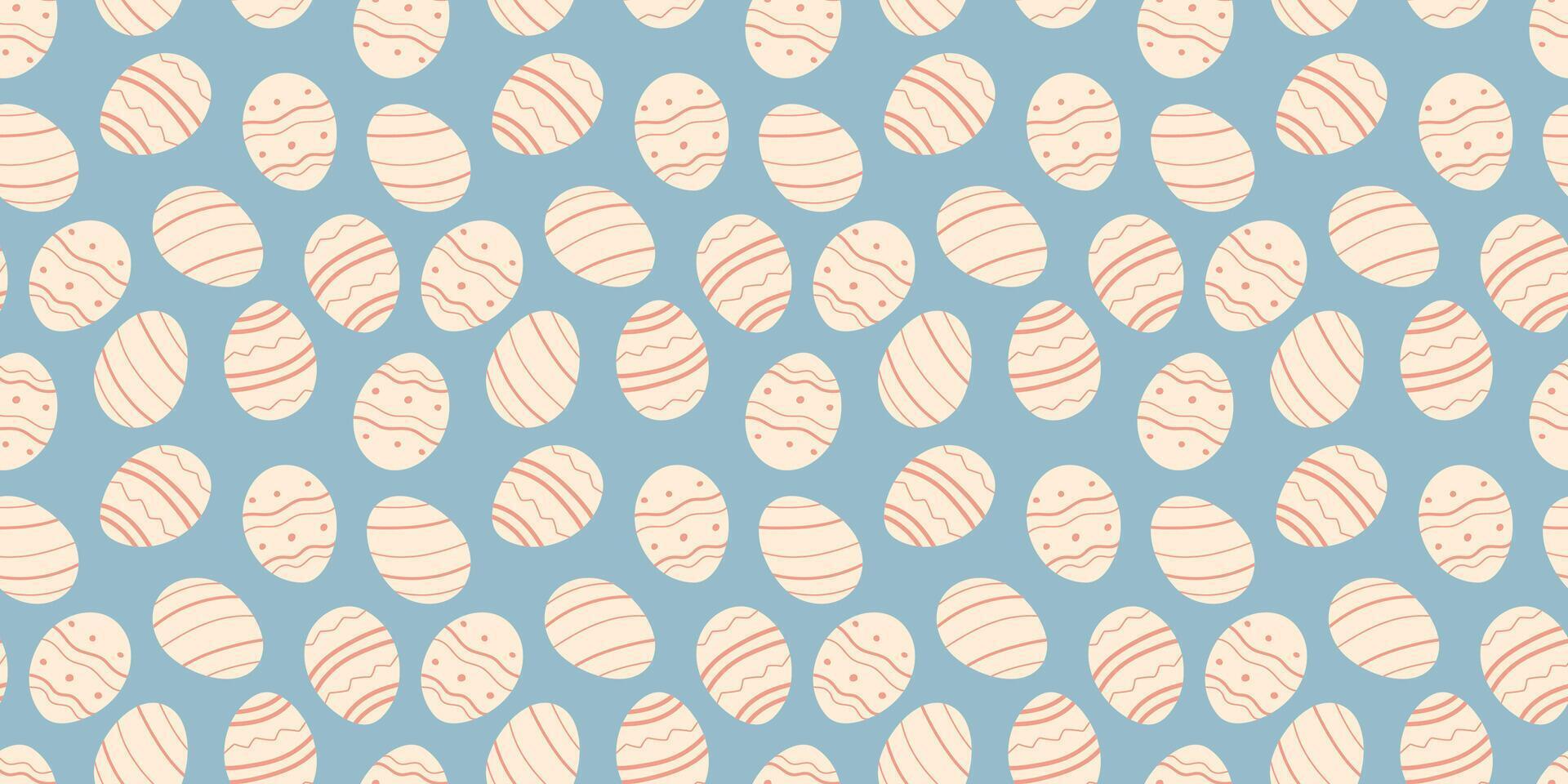 Easter white Eggs minimalist seamless pattern on blue background. Simple hand drawn vector design with decorated holiday eggshell. Backdrop for fabrics, wrapping or wallpapers