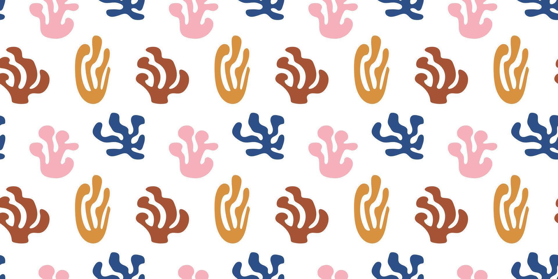 Matisse inspired modern abstract organic algae Seamless pattern in pastel colors. Vector underwater plants and Corals shapes. Background with hand drawn leaves silhouettes