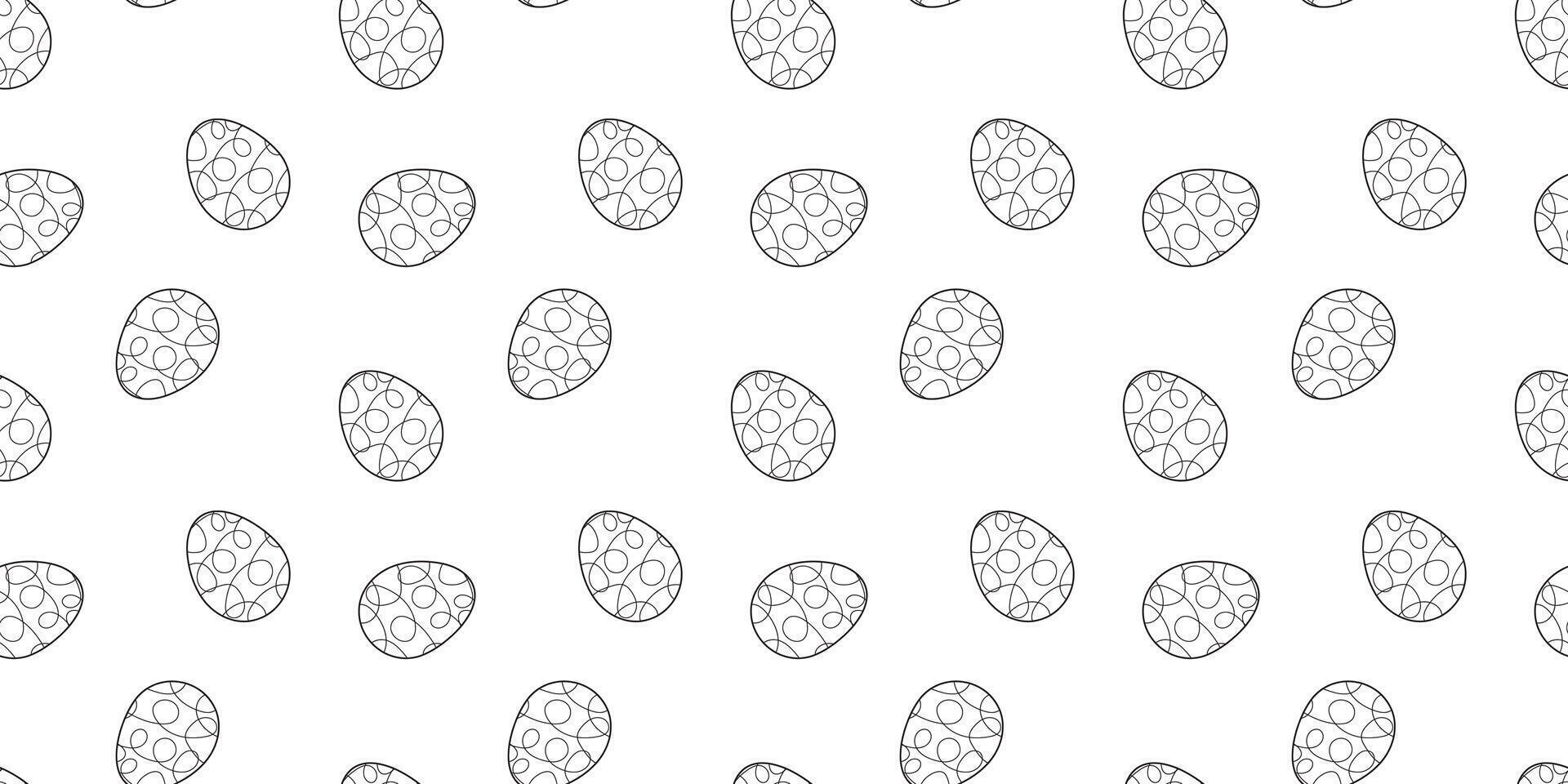 Traditional black contoured Easter Eggs Seamless doodle Pattern isolated on white background. Simple monochrome hand drawn outline illustration. Perfect for wallpaper or fabric vector