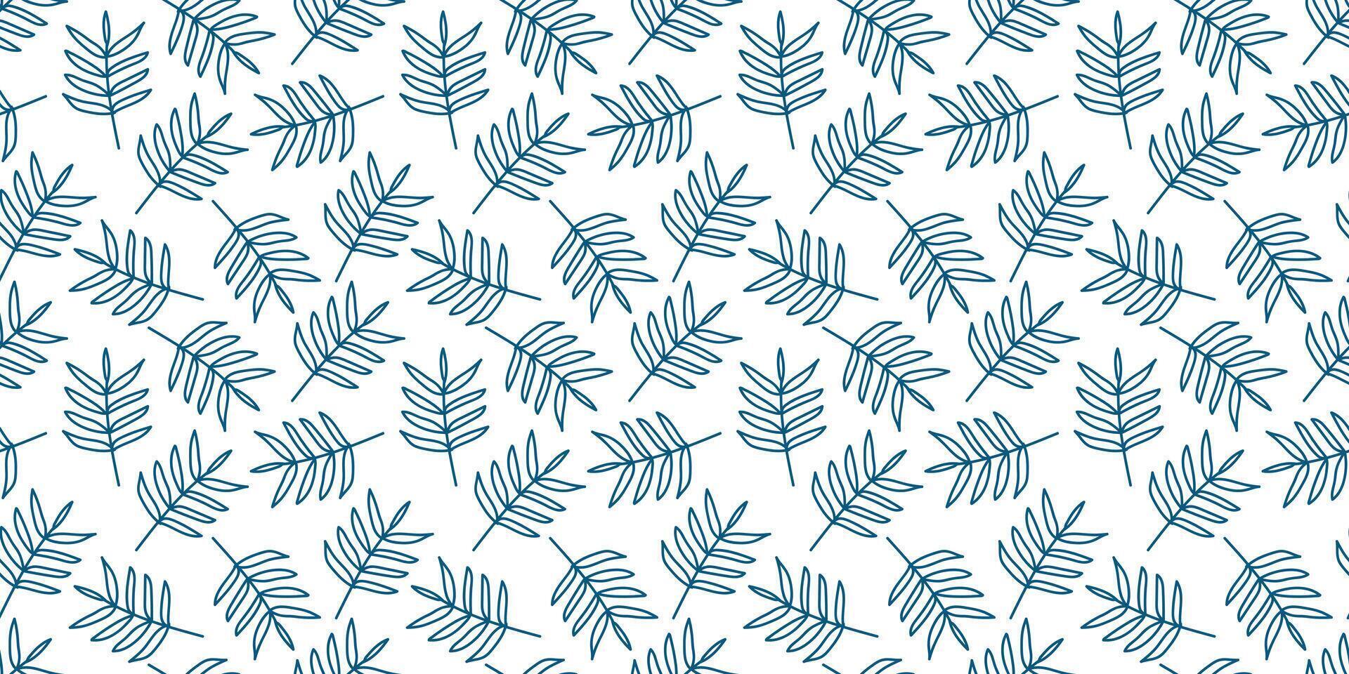 Abstract outlined blue summer Leaves Seamless Pattern. Hand drawn brush painted plants. Vector foliage silhouettes. Natural organic ornament for textile. Botanical spring endless design