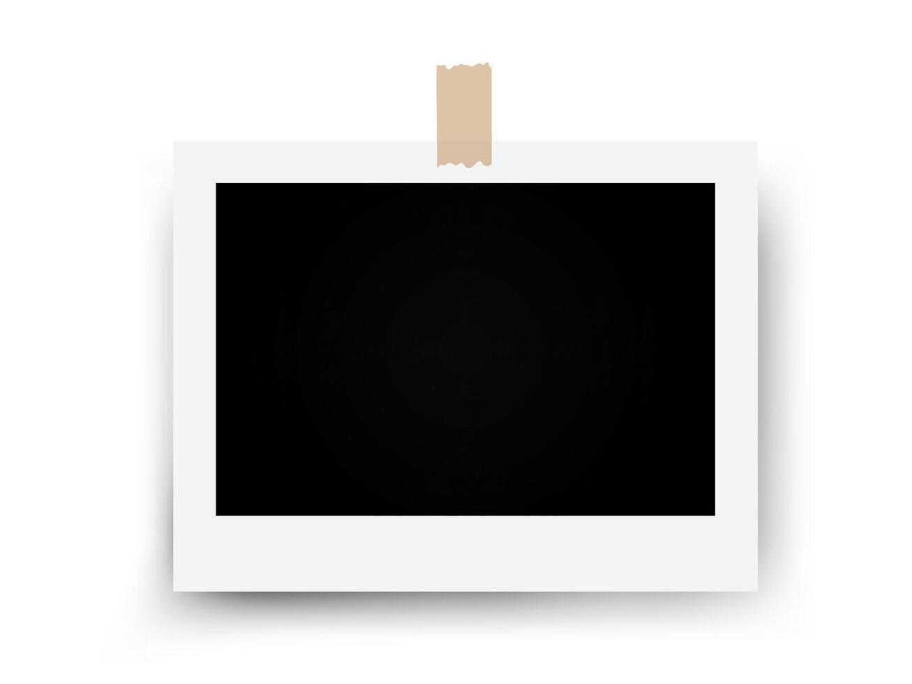 Realistic Photo Frame Mockup glued on tape. Taped on photograph Mock up design on white background. Vector illustration for memory in scrapbook or notebook