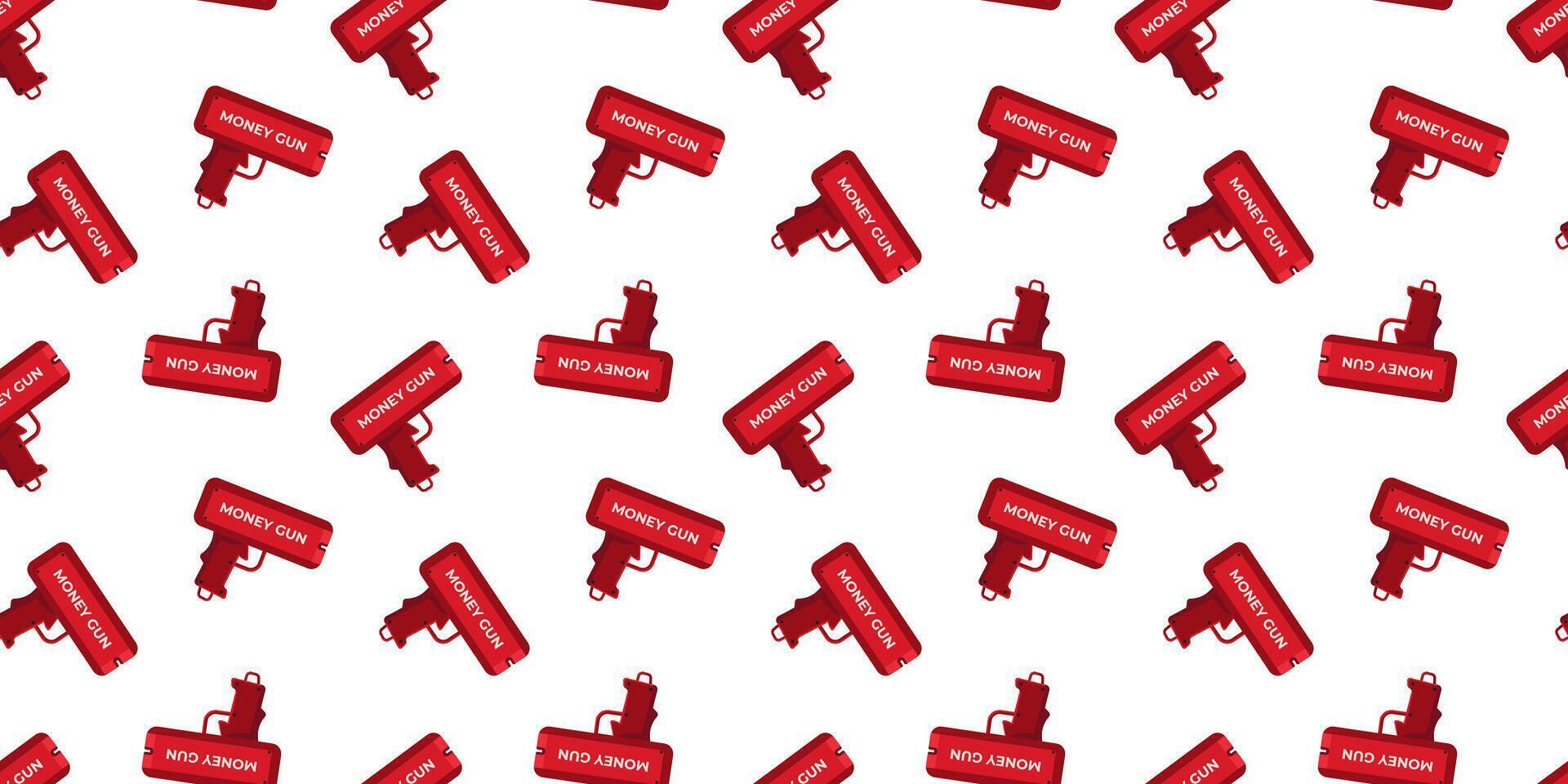 Money gun Seamless Pattern. Shoots money and coupons background. Minimalist design for print and wrapping paper vector
