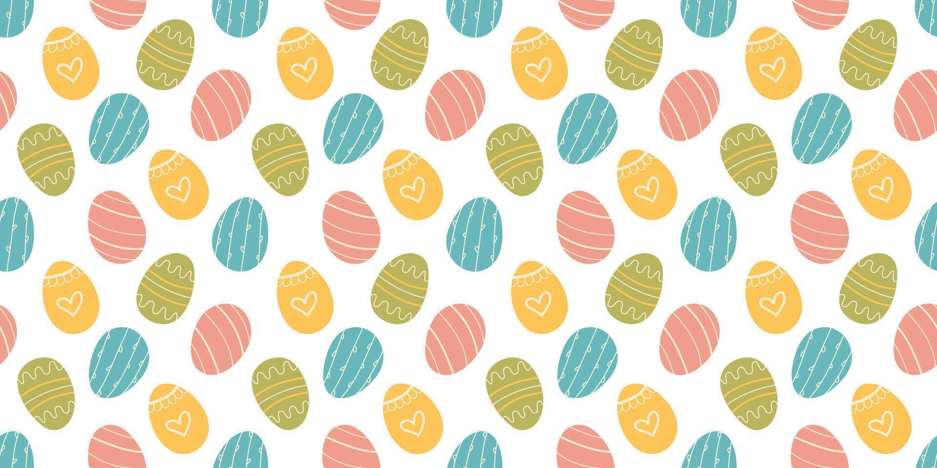 Easter Eggs minimalist seamless pattern background. Simple hand drawn vector design with decorated holiday eggshell. Backdrop for fabrics, wrapping or wallpapers