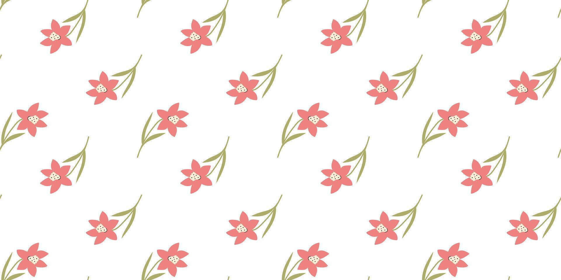 Flower seamless Pattern on white background. Spring floral repeating design for print. Flat summer vector texture. Botanical minimalistic ornament. Nature background for textile and wrapping